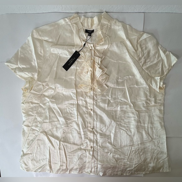 Talbots‎ Top Blouse Womens Plus Size 24W Ruffle Neck Sheer Ivory Career Silk New - Picture 8 of 10